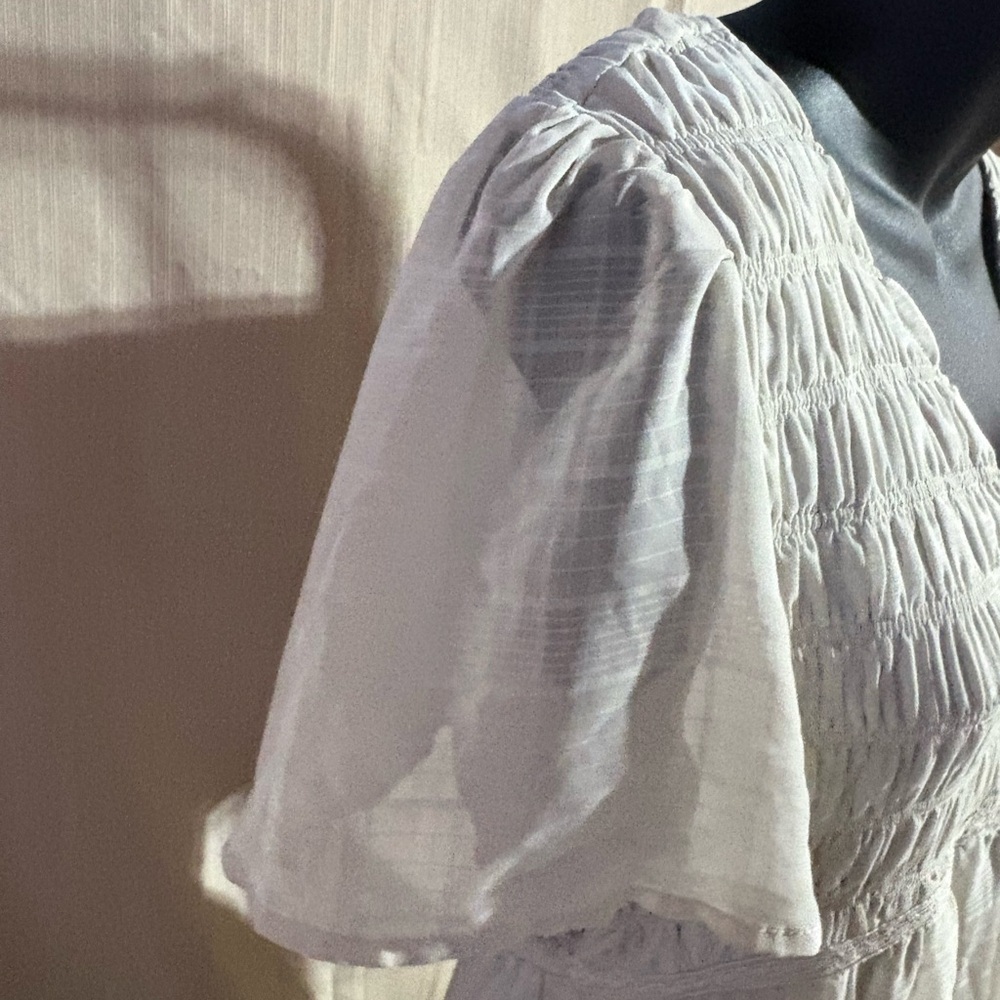 Smocked Off White Short Sleeve Midi Summer Dress‎ Size Medium - Picture 7 of 13